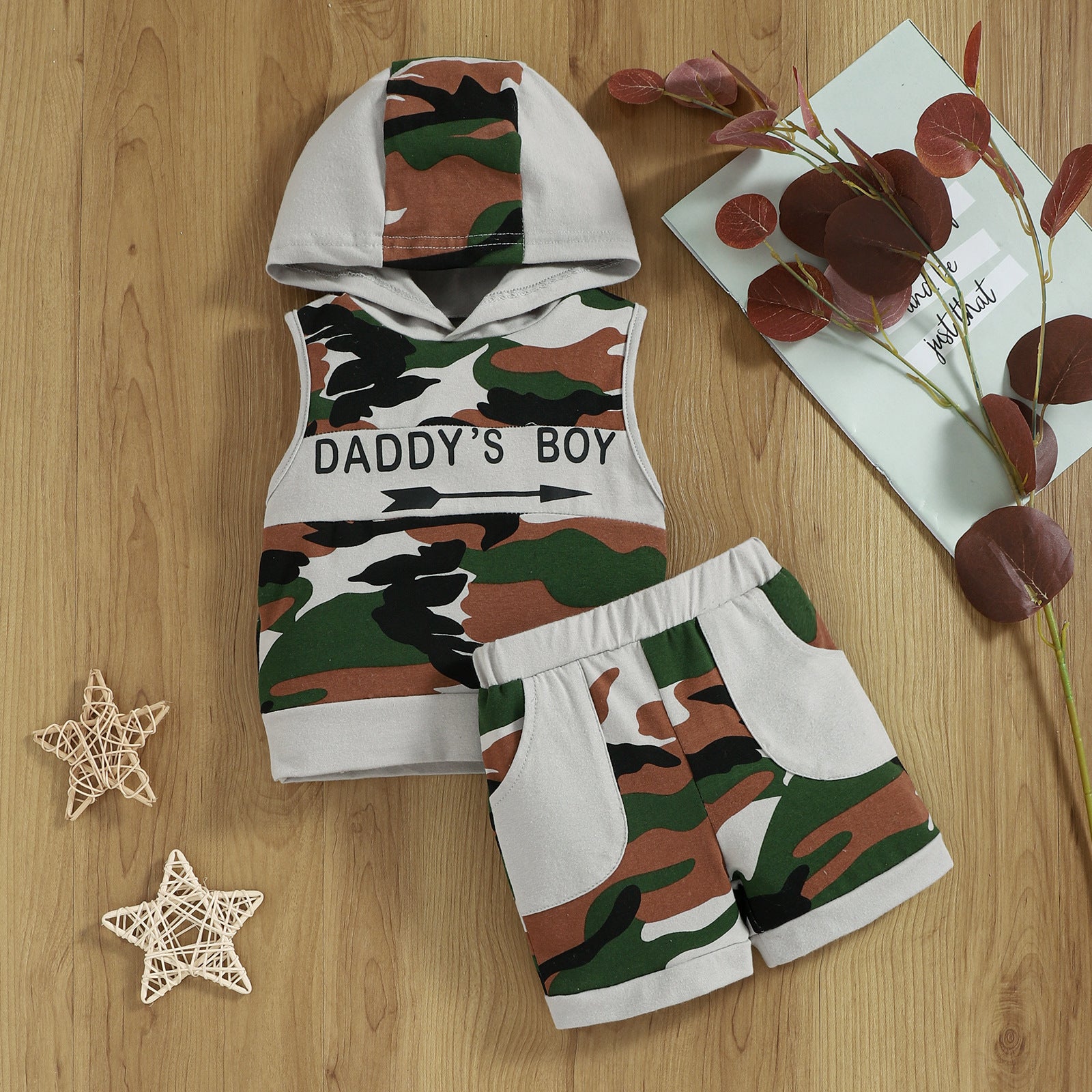 2 Pieces Set Baby Kid Boys Letters Camo Tank Tops And Shorts Wholesale 25070894