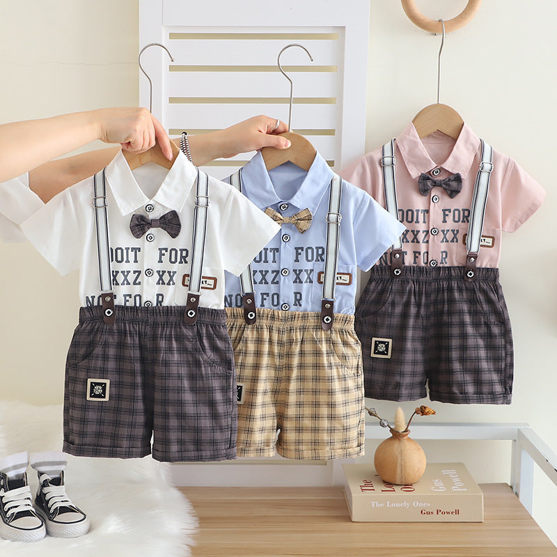 2 Pieces Set Baby Kid Boys Letters Shirts And Checked Shorts Wholesale 25040355