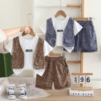 2 Pieces Set Baby Kid Boys Letters Tops And Leopard Shorts Wholesale 25040354