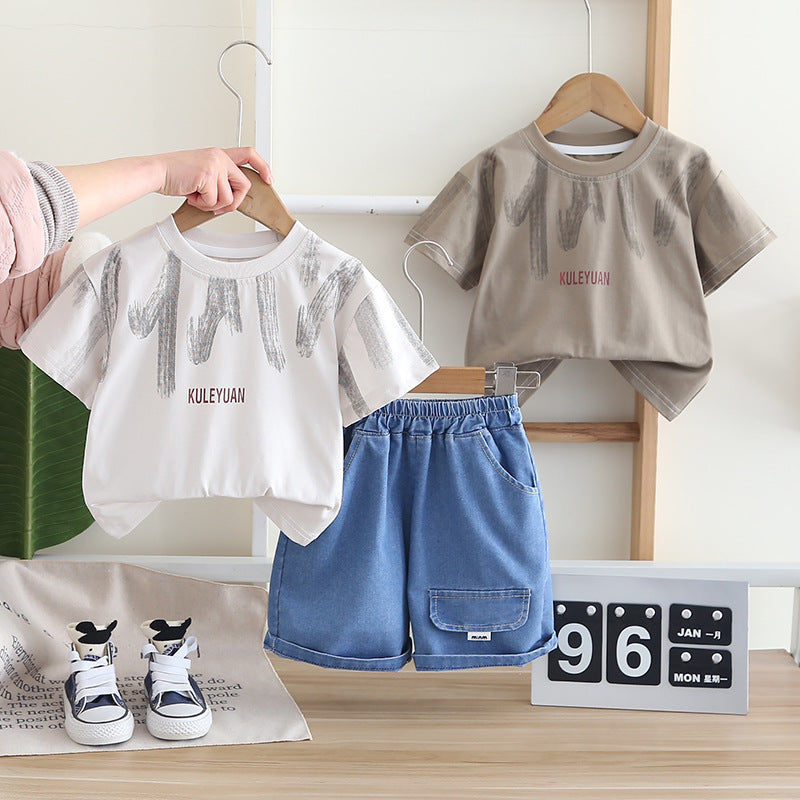 2 Pieces Set Baby Kid Boys Letters Tops And Solid Color Shorts Wholesale 25040375