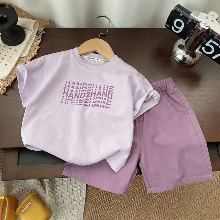 2 Pieces Set Baby Kid Boys Letters Tops And Solid Color Shorts Wholesale 250604118