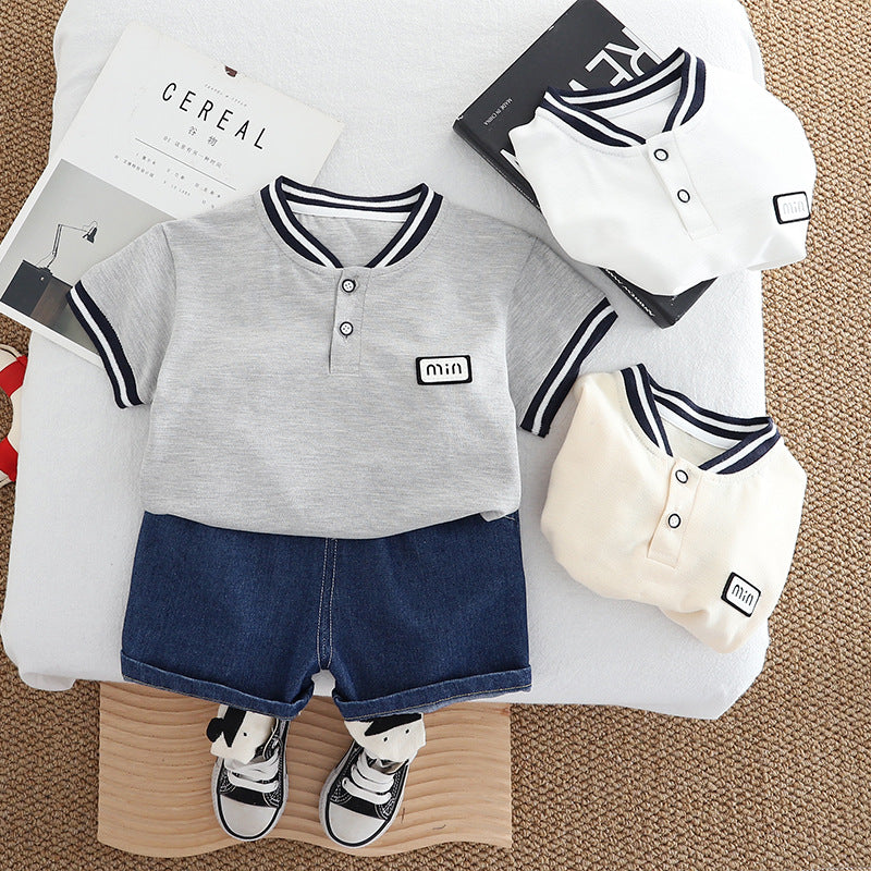 2 Pieces Set Baby Kid Boys Solid Color Tops And Shorts Wholesale 250604112
