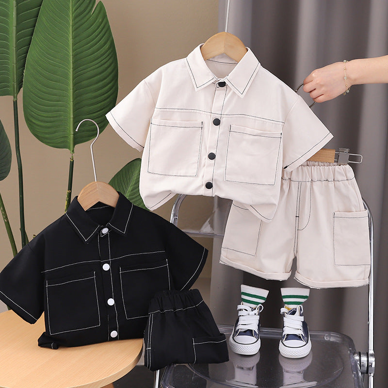 2 Pieces Set Baby Kid Boys Solid Color Tops And Shorts Wholesale 250604114