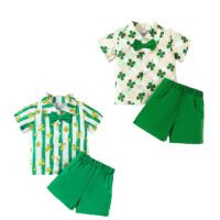 2 Pieces Set Baby Kid Boys St Patrick's Day Plant Print Shirts And Solid Color Shorts Wholesale 25010705