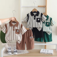 2 Pieces Set Baby Kid Boys Striped Tops And Solid Color Shorts Wholesale 25040356