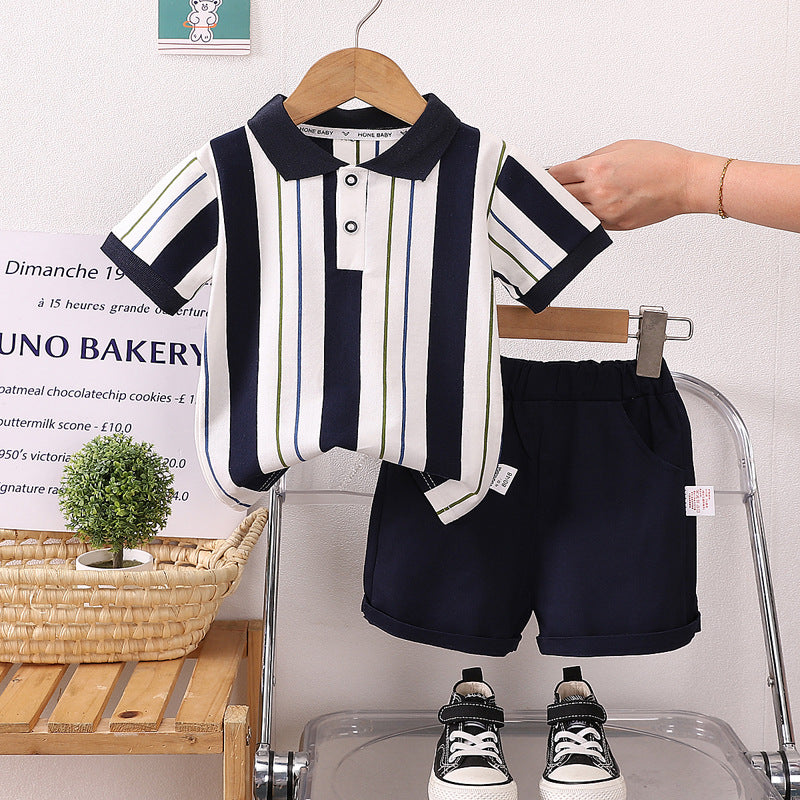 2 Pieces Set Baby Kid Boys Striped Tops And Solid Color Shorts Wholesale 250604120
