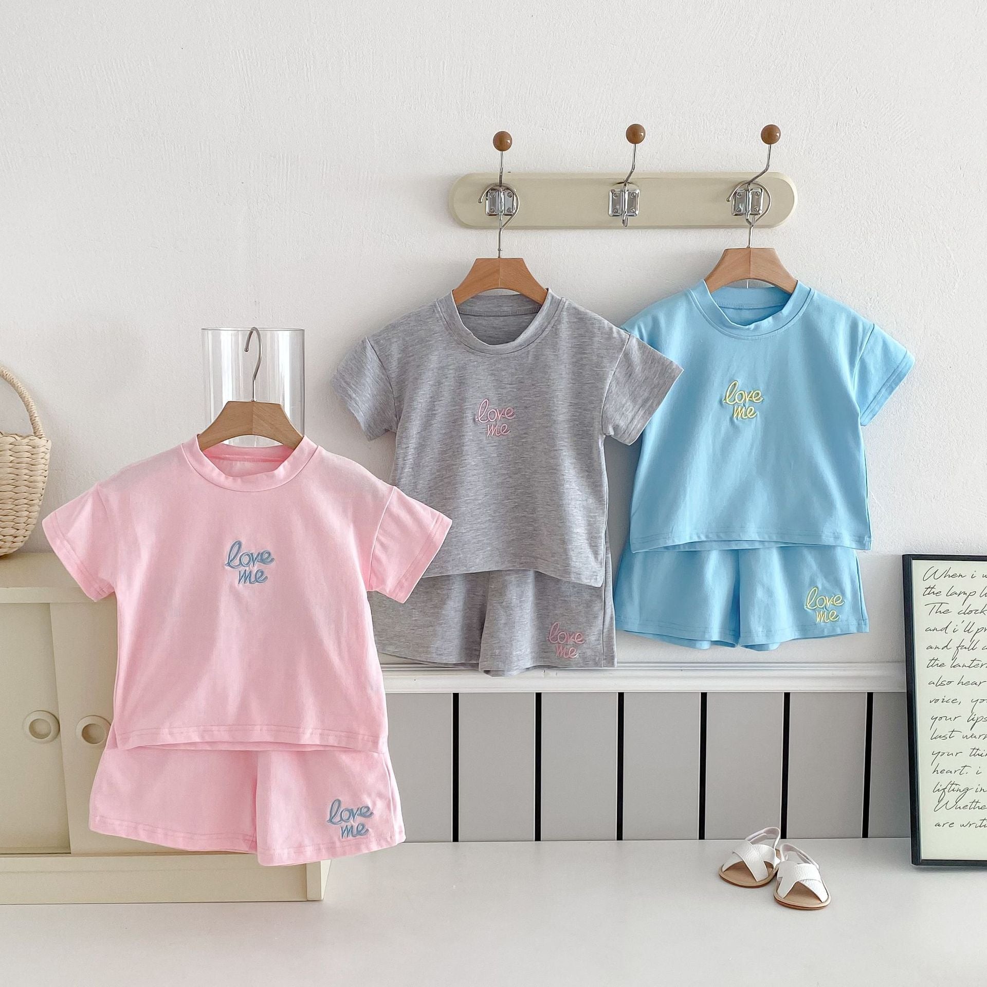 2 Pieces Set Baby Kid Girls Boys Embroidered T-Shirts And Shorts Wholesale 25050860