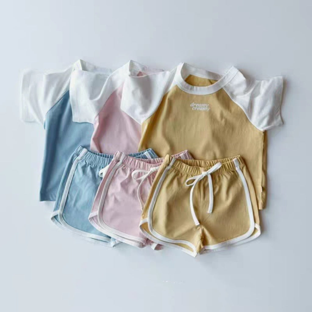 2 Pieces Set Baby Kid Girls Boys Letters Color-blocking T-Shirts And Shorts Wholesale 250708167