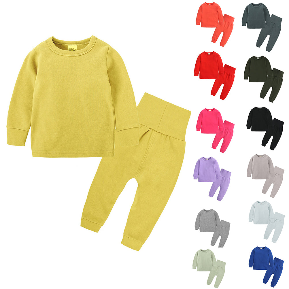 2 Pieces Set Baby Kid Girls Boys Solid Color Homewear Set Top And Pants Wholesale 13436503