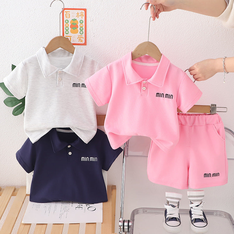 2 Pieces Set Baby Kid Girls Boys Solid Color Letters Tops And Shorts Wholesale 25040335