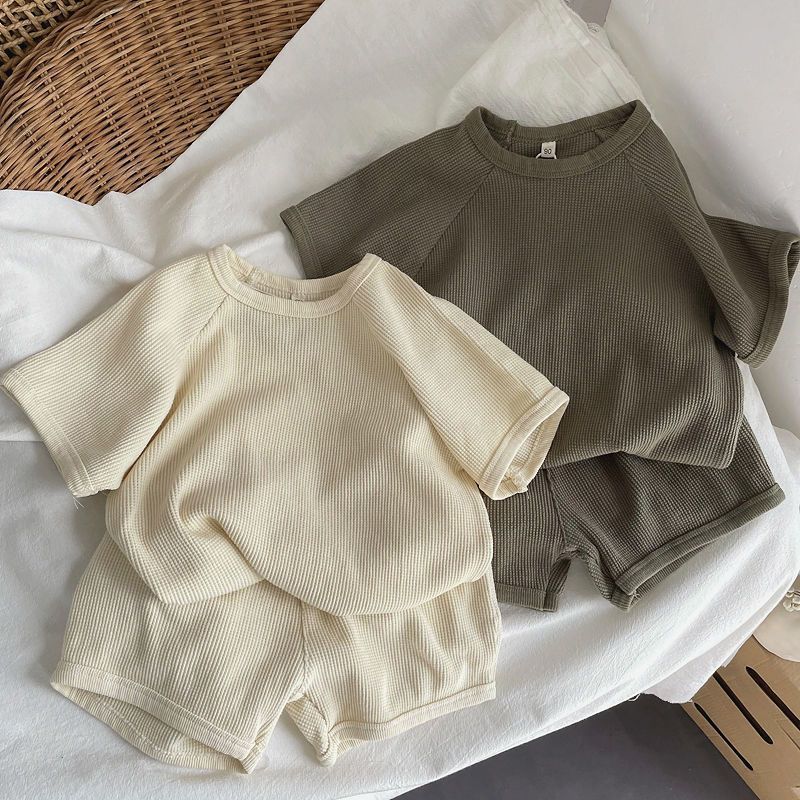 2 Pieces Set Baby Kid Girls Boys Solid Color T-Shirts And Shorts Wholesale 250708165