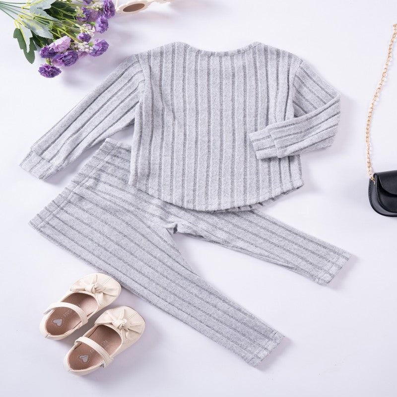 2 Pieces Set Baby Kid Girls Boys Solid Color Tops And Pants Wholesale 25060416