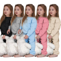2 Pieces Set Baby Kid Girls Boys Solid Color Tops And Pants Wholesale 25071505