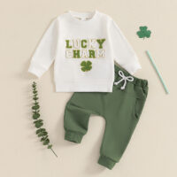 2 Pieces Set Baby Kid Girls Boys St Patrick's Day Letters Embroidered Tops And Solid Color Pants Wholesale 25010716