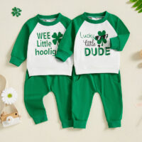 2 Pieces Set Baby Kid Girls Boys St Patrick's Day Letters Tops And Solid Color Pants Wholesale 25010736