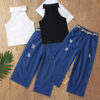 2 Pieces Set Baby Kid Girls Solid Color Tank Tops And Ripped Pants Wholesale 220620384