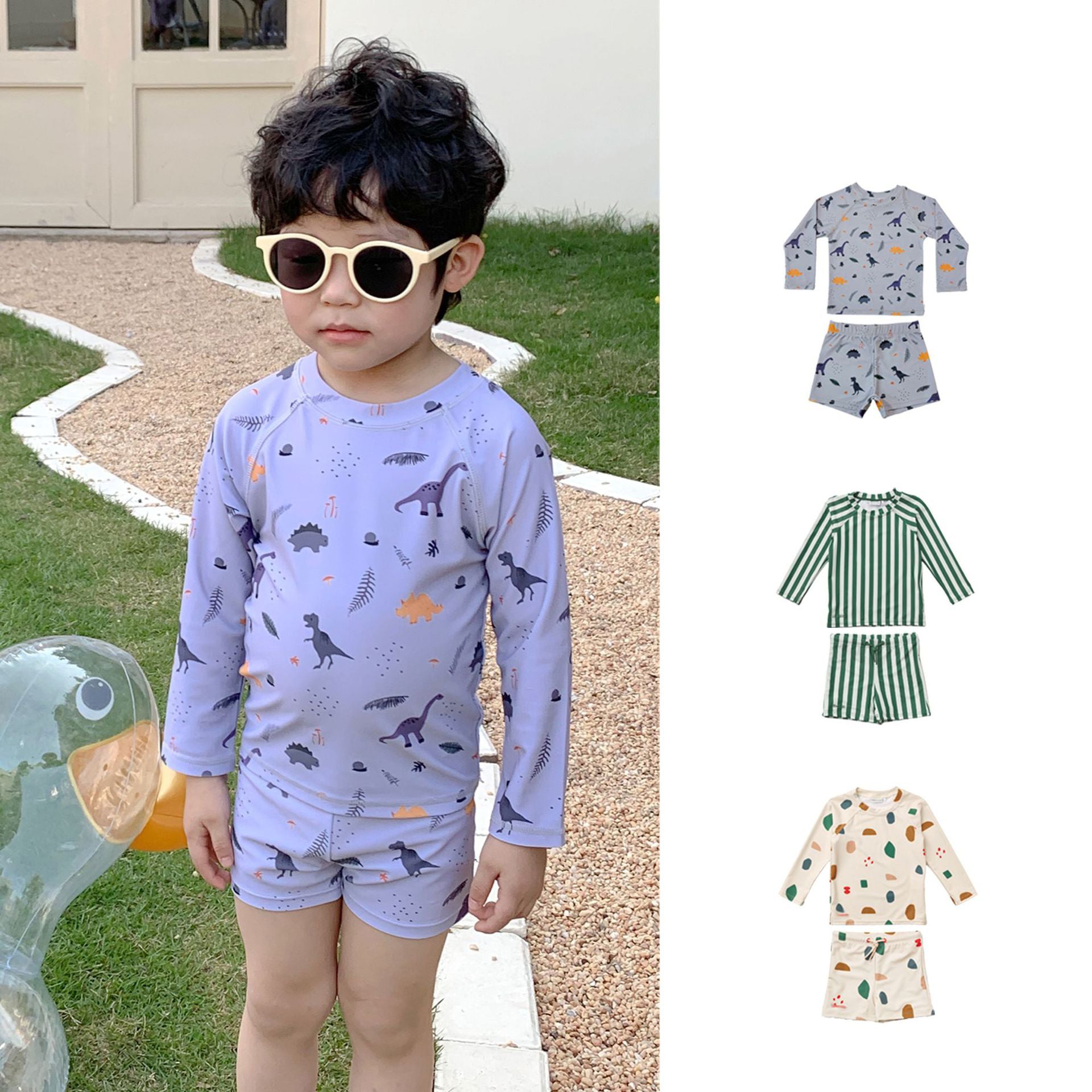 2 Pieces Set Baby Kid Unisex Beach Dinosaur Cartoon Print Tops And Shorts Wholesale 230317269