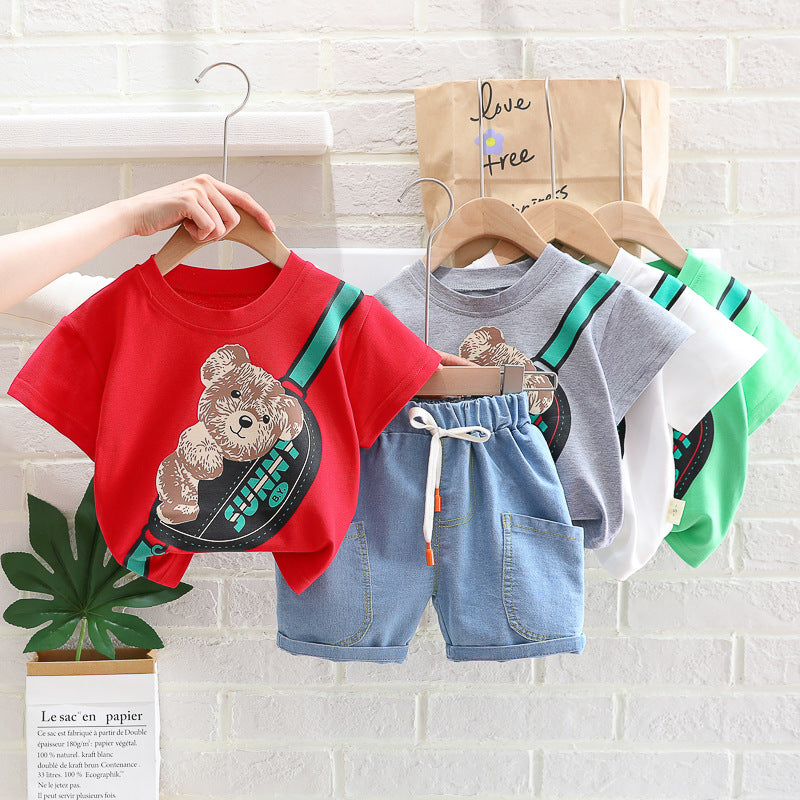 2 Pieces Set Baby Kid Unisex Cartoon Print T-Shirts And Solid Color Shorts Wholesale 23032822