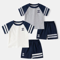 2 Pieces Set Kid Boys Letters Color-blocking T-Shirts And Shorts Wholesale 25060494
