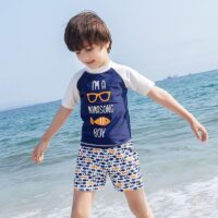 3 PCS Boy Letter Fish Print Swimsuit Top Shorts Hat Wholesale 7164607