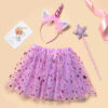 3 Pieces Kid Girl Perform Sequins Star Skirt & Unicorn Headband & Magic Wand Wholesale 99865771