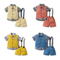 3 Pieces Set Baby Kid Boys Birthday Flower Bow Print Shirts Solid Color Vests Waistcoats And Rompers Wholesale 230411151
