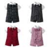 3 Pieces Set Baby Kid Boys Birthday Solid Color Bow Shirts And Checked Vests Waistcoats And Shorts Wholesale 230308410