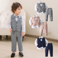 3 Pieces Set Baby Kid Boys Solid Color Bow Shirts Vests Waistcoats And Pants Wholesale 221216290