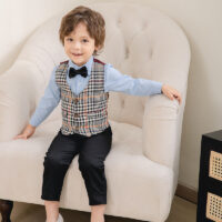 3 Pieces Set Baby Kid Boys Solid Color Shirts Pants And Checked Vests Waistcoats Wholesale 221216516