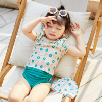 3 Pieces Set Baby Kid Girls Flower Print Tops Solid Color Shorts And Hats Wholesale 220606137