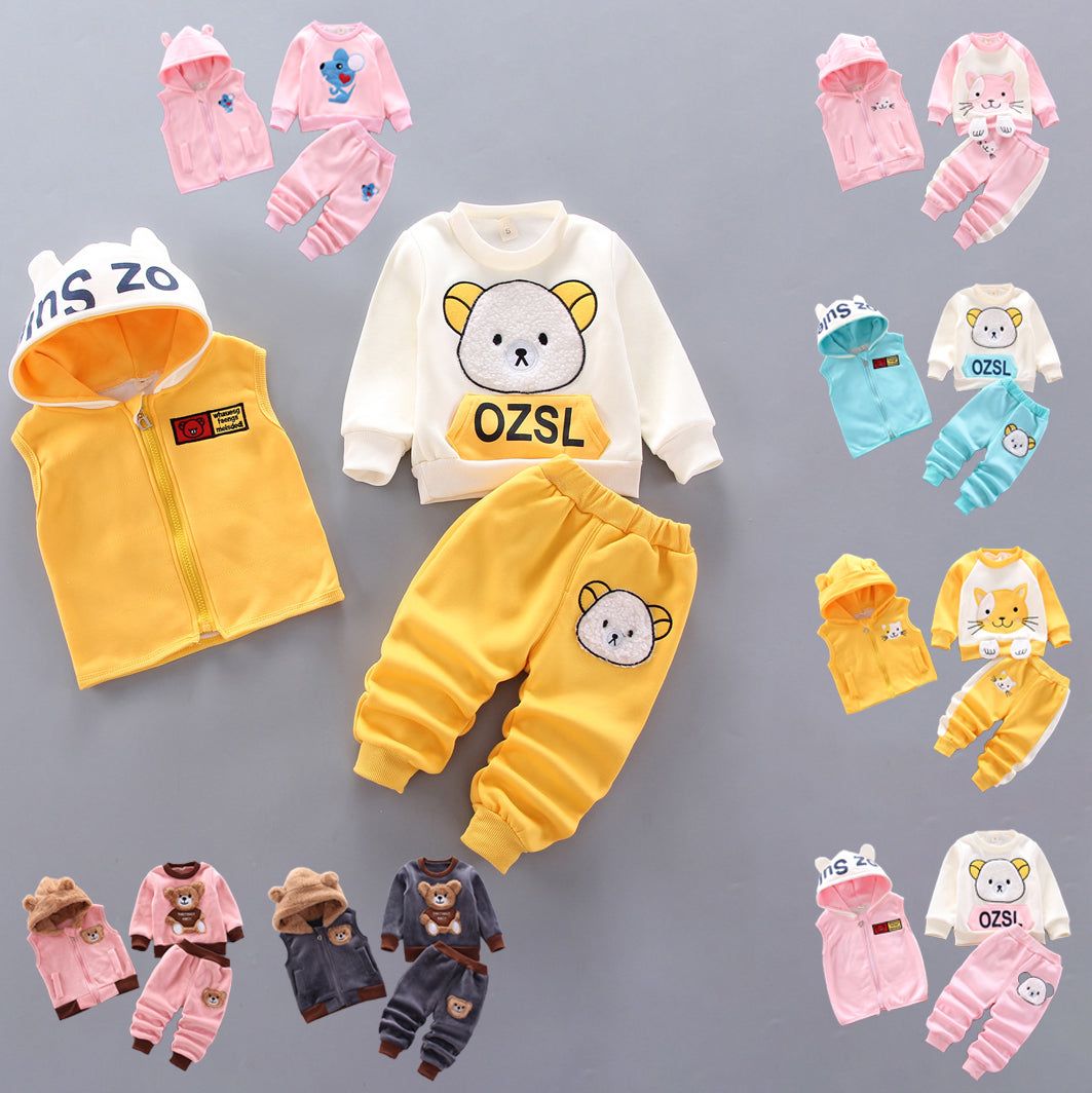 3 Pieces Set Baby Kid Unisex Letters Animals Cartoon Print Vests Waistcoats Hoodies Swearshirts And Pants Wholesale 22032890