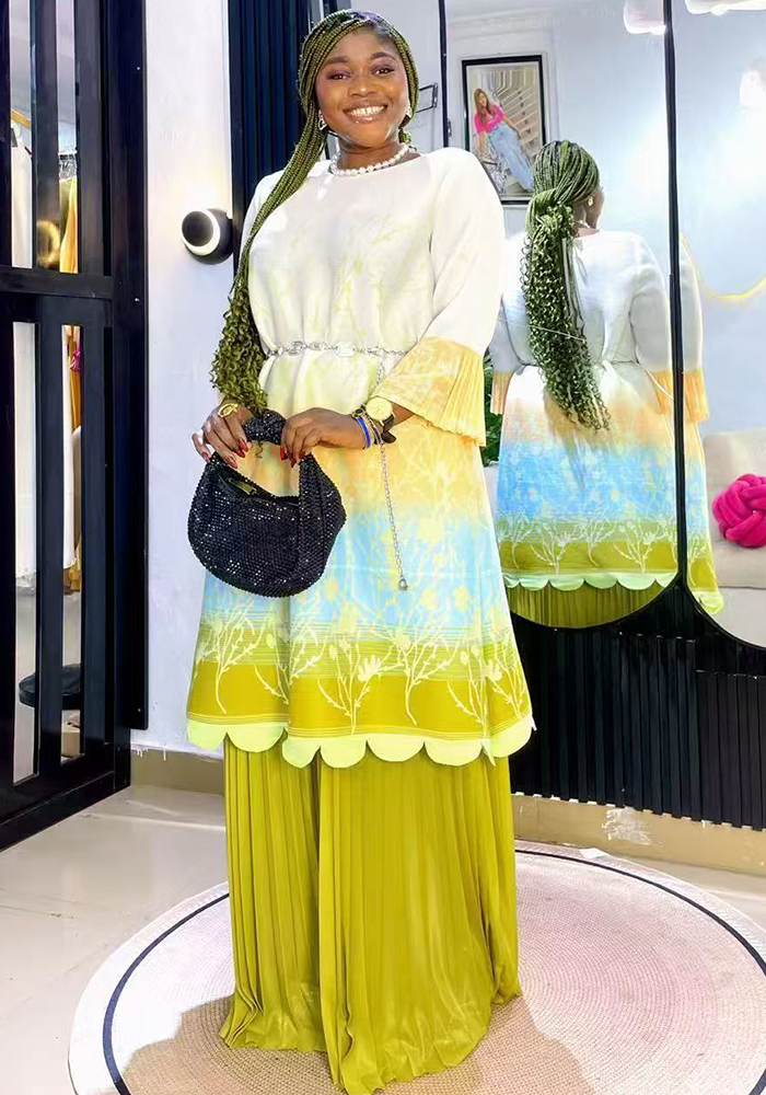 African Gradient Crinkle Plus Size Fashion Loose Casual Chic Two-Piece Pants Set