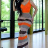 Autumn Sexy Hollow Out Patchwork Knitting Beach Holidays Style Long Skirt Set