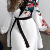 Autumn White Floral V-Neck Wrap Elegant Cocktail Dress