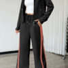 Autumn Winter Hooded Top Jacket Paired with High Waist Wide Leg Pants Women Two-Piece Set