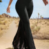 Autumn Women's Lace Patchwork Solid Slim Fit Flared High-Waist Pants