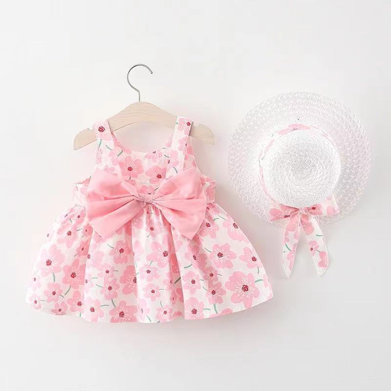 Baby Girls Flower Bow Print Dresses Wholesale 220330193