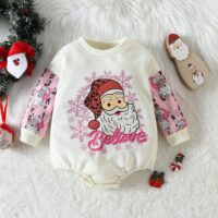 Baby Girls Letters Color-blocking Cartoon Christmas Rompers Wholesale 220922695