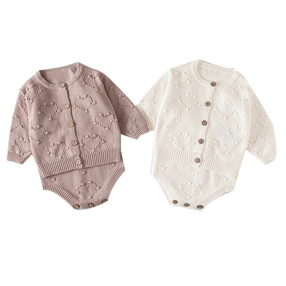 Baby Girls Solid Color Cardigan Knitwear And Rompers Wholesale 220817168