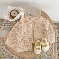 Baby Girls Solid Color Crochet Cardigan Rompers Wholesale 221202640