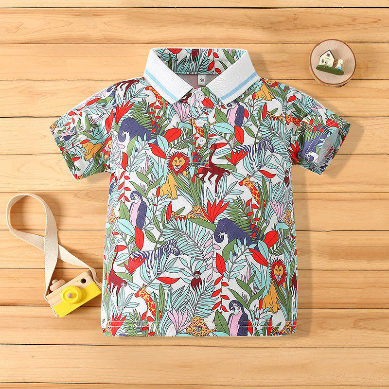 Baby Kid Boys Animals Plant Print Polo Shirts Wholesale 220425189