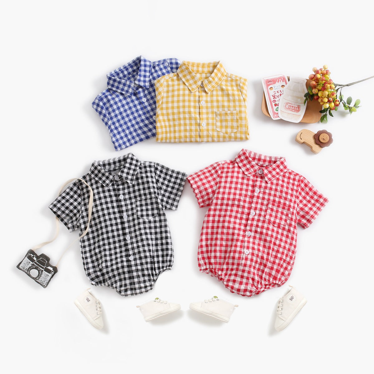 Baby Kid Boys Checked Print Rompers Wholesale 22032266