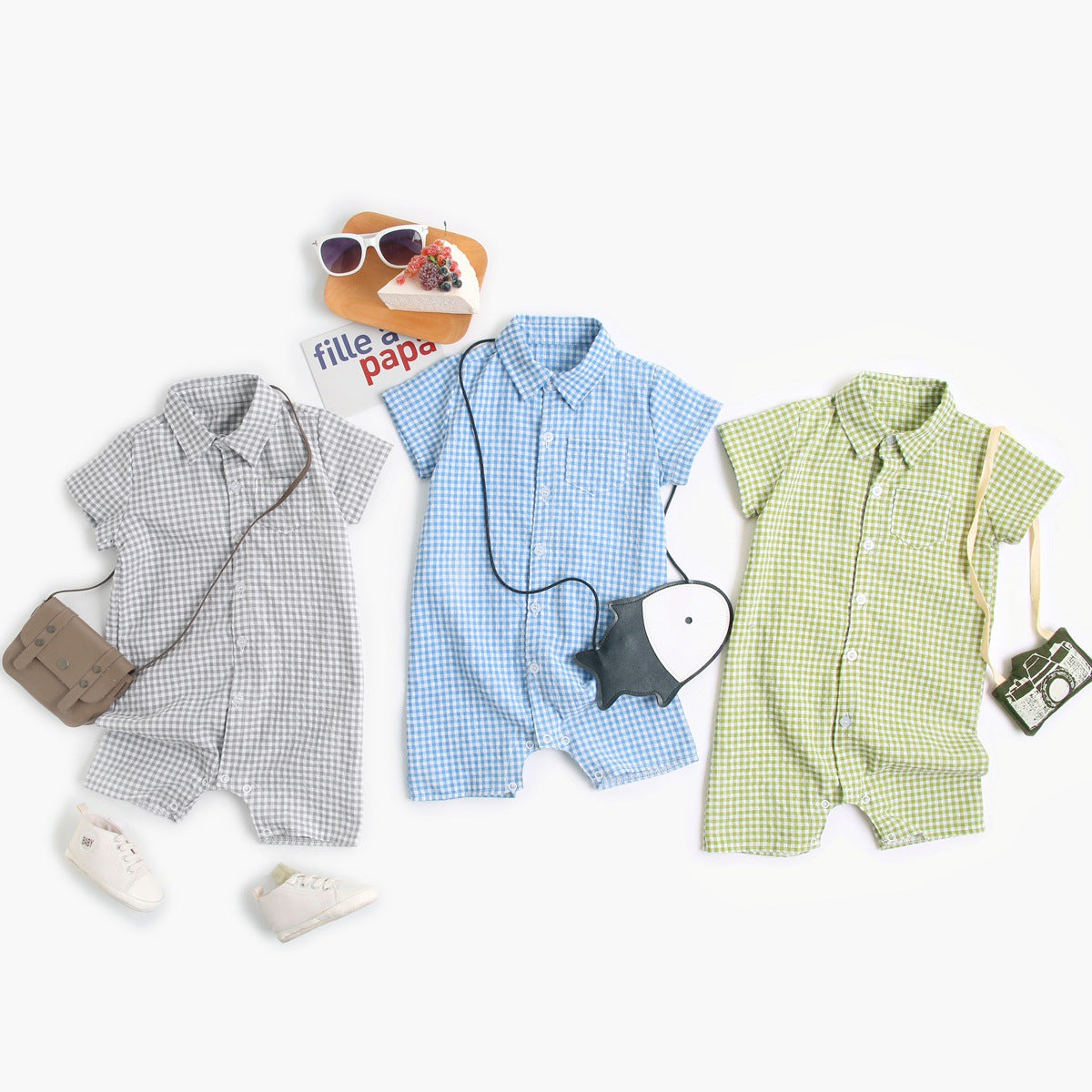 Baby Kid Boys Checked Rompers Wholesale 220322174