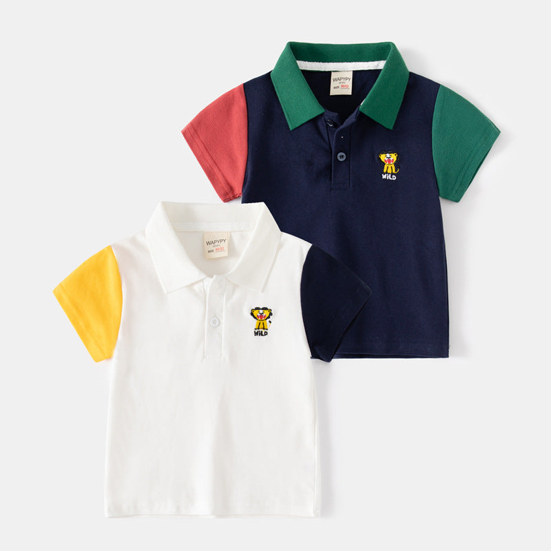 Baby Kid Boys Color-blocking Cartoon Embroidered Polo Shirts Wholesale 230303203