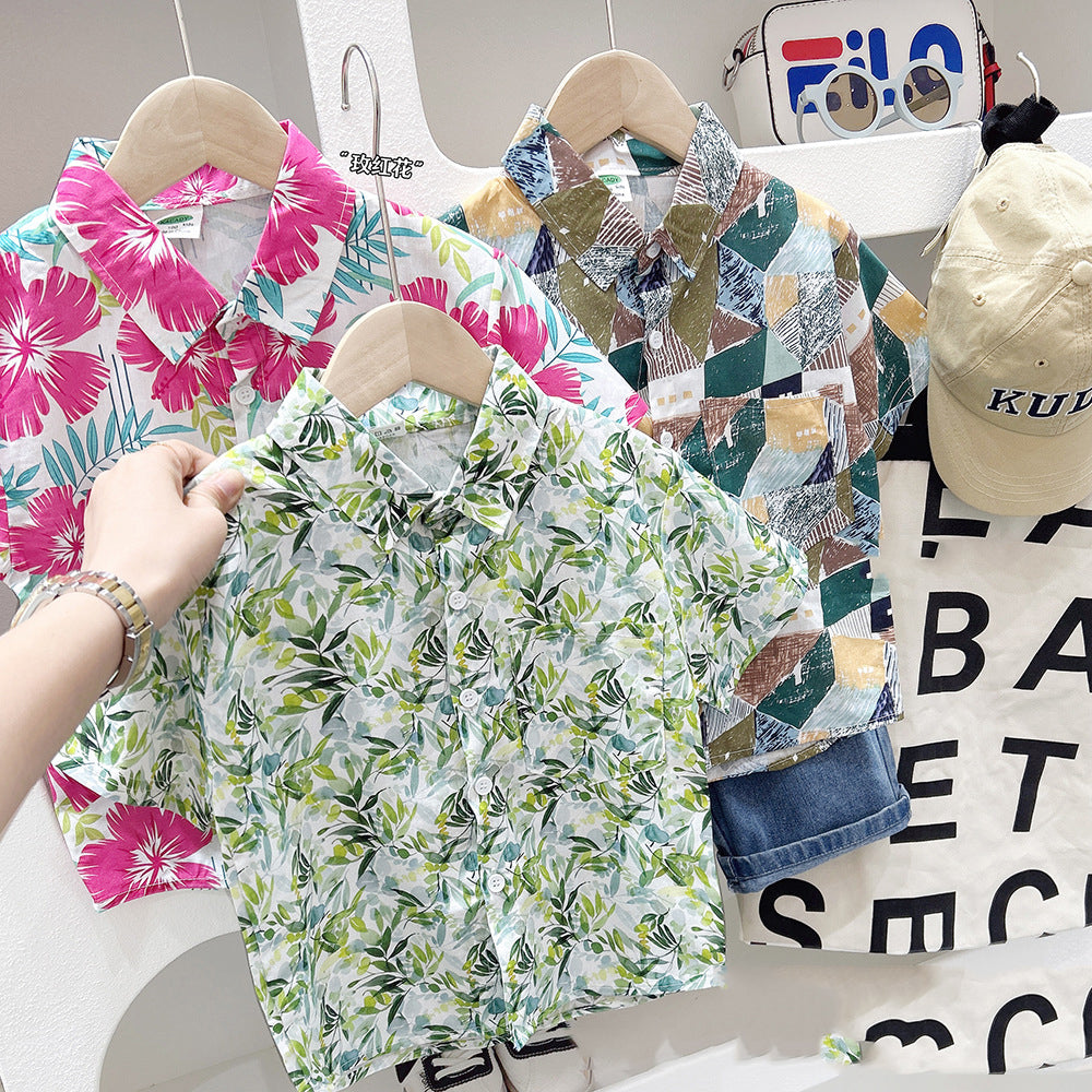 Baby Kid Boys Flower Plant Print Beach Shirts Wholesale 25040391