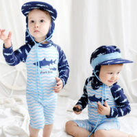 Baby Kid Boys Letters Color-blocking Cartoon Print Beach Jumpsuits Swimwears Wholesale 22042919