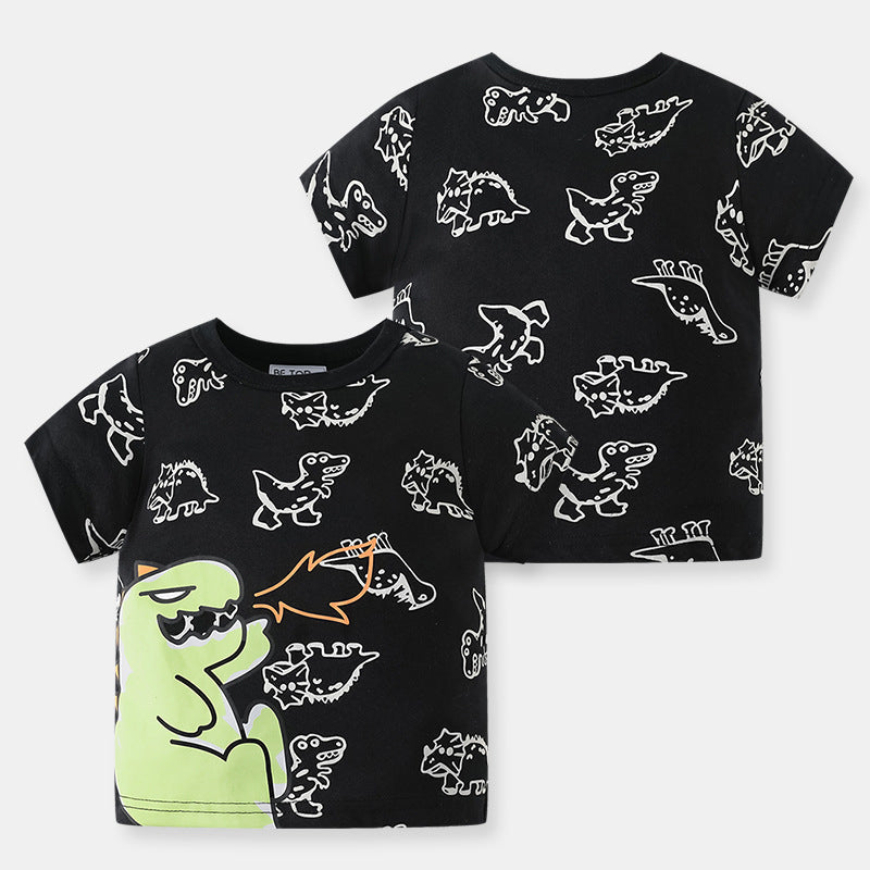 Baby Kid Boys Letters Dinosaur Print Tops Wholesale 24040924