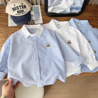 Baby Kid Boys Solid Color Striped Shirts Wholesale 25040303