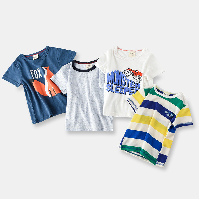 Baby Kid Boys Striped Car Cartoon Embroidered T-Shirts Wholesale 230317270