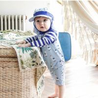 Baby Kid Boys Striped Color-blocking Cartoon Print Beach Swimwears Wholesale 22060677